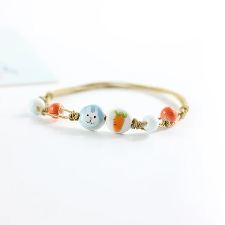 12 Pieces/Lot Charm Bracelets For Women Ceramic Beads Cute Cartoon