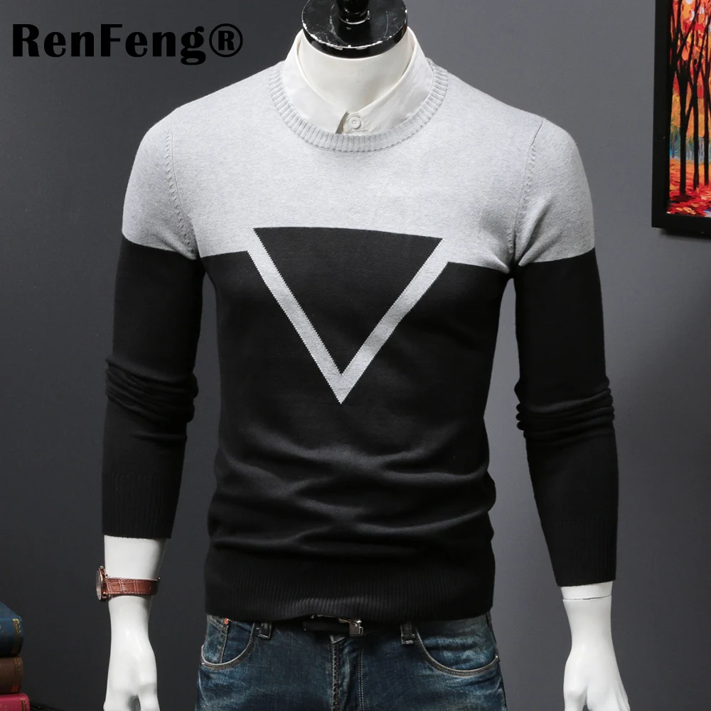 Male Warm thermal underwear Sweater Pullover Fashion Sweater Men Patchwork Black Gray Sweaters Autumn Winter Plus Size Jumper (2)