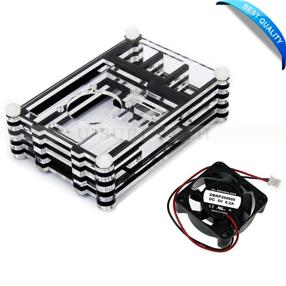Transparent Acrylic Case Protective Shell Cover Box with Mini Cooling Fan for Raspberry Pi 3 Model B and Model B Plus Transparent Acrylic Case Protective Shell Cover Box with Mini Cooling Fan for Raspberry Pi 3 Model B and Model B Plus