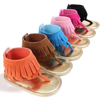 

Newborn Summer New T style PU Suede Leather sandals Double Tassel baby moccasins Soft sole Anti-slip Baby infant girls shoes