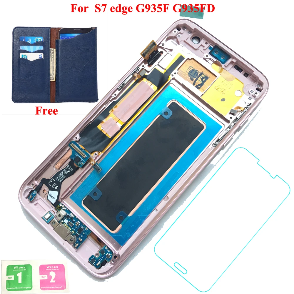 Smartphone LCD Display Touch Screen Digitizer Assembly Replacement Parts+Bezel Frame For Samsung Galaxy S7 Edge SM-G935F G935FD