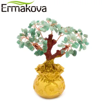 

ERMAKOVA Feng Shui Wealth Crystal Money Tree Bonsai Style Wealth and Luck Home Shop Decoration Birthday Business Gift(Green)