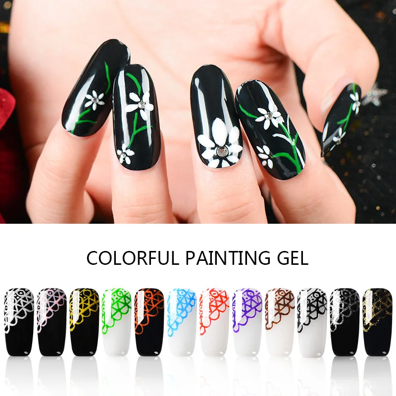 MEET ACROSS 5ML Painting Gel Nail Art Design Pure Colors Soak Off Gel Polish 3D Nail Art Paint