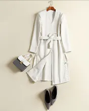 Hchenli Brand 2017 Women Beading Long Wool Coat White Fashion Wool Outerwear Belt Wool Coats Fashion Winter Long Sleeve Clothing