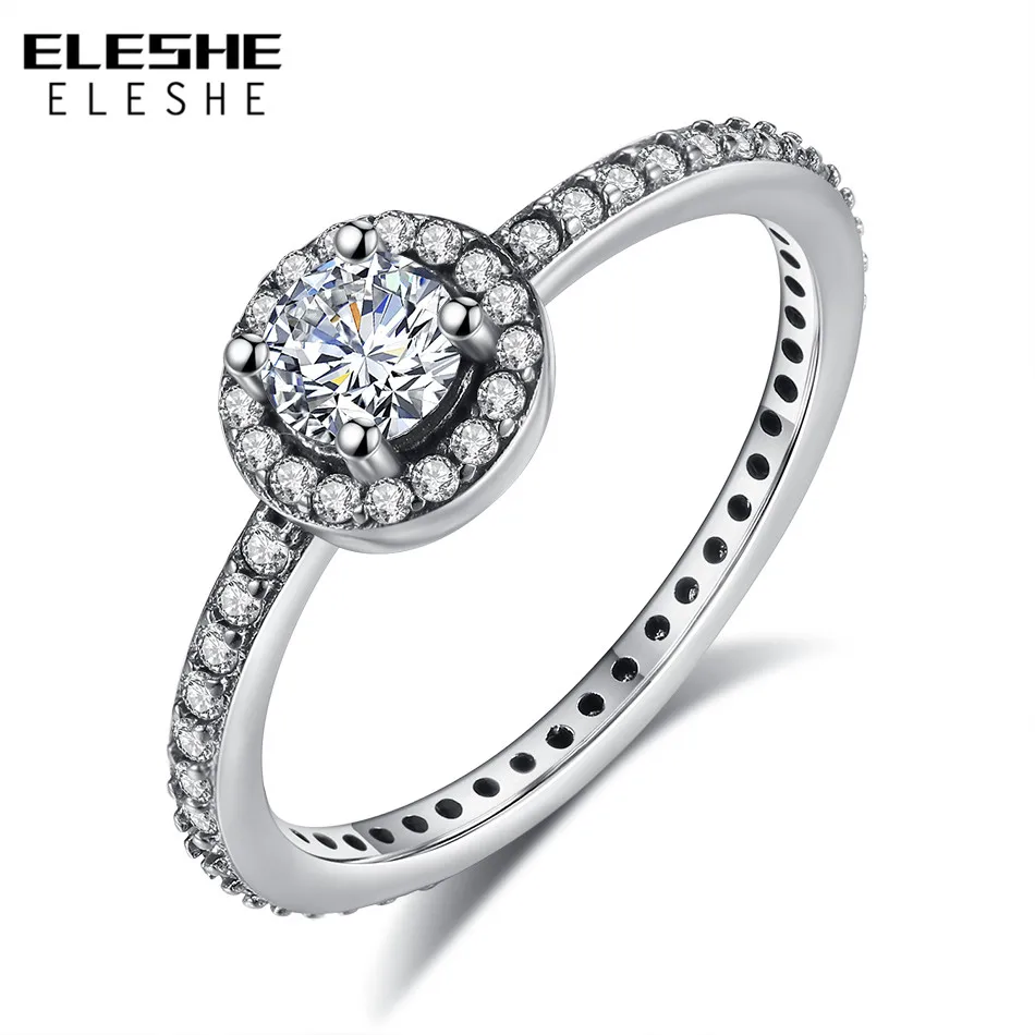 ELESHE Top Quality Classic CZ Cubic Zirconia Wedding Ring With 4 Prongs Silver Round Finger Rings for Women Female Wholesale
