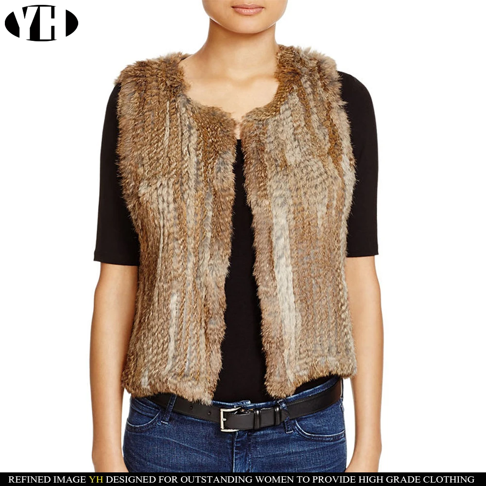 

2019 New arrive women real fur vest lady fashion casual genuine rabbit fur gilet waistcoat knitted sleeveless