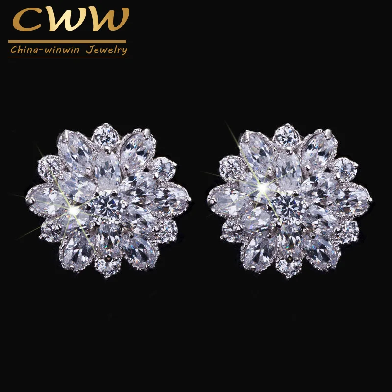 Женские серьги гвоздики серебряного цвета с крупным цветком|flower stud earrings|stud