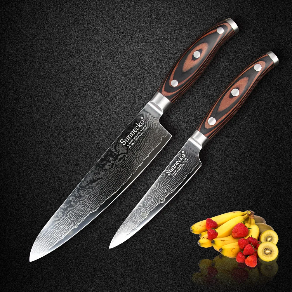

SUNNECKO 2PCS Kitchen Knives Set Chef Utility Knife Japaness VG10 Core Damascus Steel Pakka Wood Handle Sharp Blade Cooking Tool