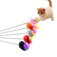 Высококачественные забавные игрушки для кошек 55 см длина стержня Интерактивная забавная игрушка перо плюшевый шар разноцветная игрушка для домашних животных продукты