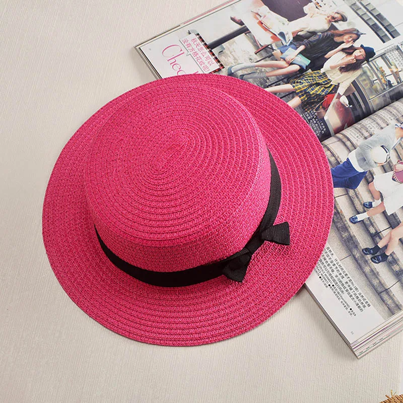 Женская шляпа Boater летняя шляпа для женщин Пляжная соломенная Кепка Панама солнцезащитный козырек лента для шляпы классический модный летний топ - Цвет: F0031-3