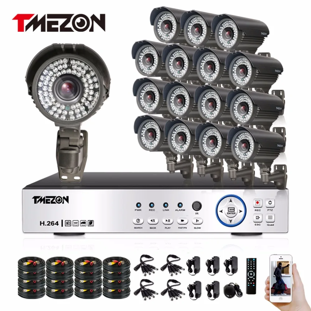 

Tmezon HD Full 1080P 16CH DVR NVR HVR Security Surveillance CCTV System 16pcs 1080P 2.0MP Camera Zoom 2.8-12mm Lens With 72 Leds