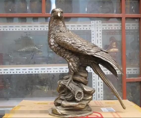 

S03263 24"Western art Statue Bronze Beautiful Sculpture hawk eagle tercel Stand effigy B0403