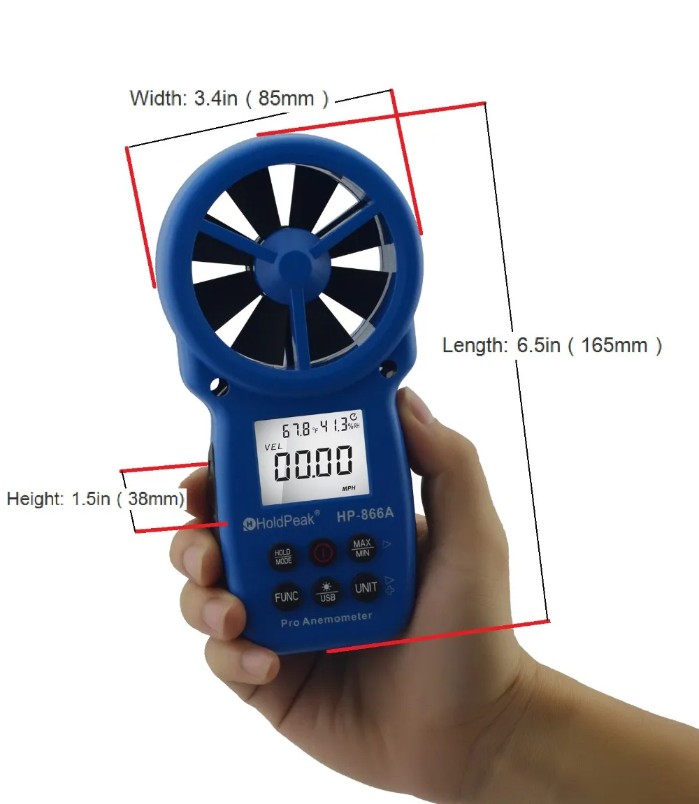 Анемометр holdpeak HP-866A Портативный USB анемометр ветер Скорость метр ветер Logger Air Скорость и Температура измерения
