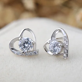 

Wholesale Earrings Stud Zircon Lovely Jewelry Sterling Silver Earrings Heart Engagement Stud Women Gift 18K White Gold Plated