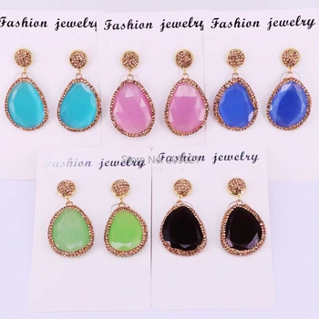

5Pairs Faceted Cat Eye Dangle Earrings Pave rhinestone natural stone Drop earrings for lady gift