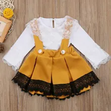 Кружевные наряды с рюшами для новорожденных девочек; боди с бантом и длинными рукавами; плиссированная юбка с поясом; комплекты одежды