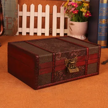 

Creative Retro Desktop Books Storage Box Wooden Pattern Jewelry Box With Lock Wooden Sundries Storage Box Home Decor for Gift