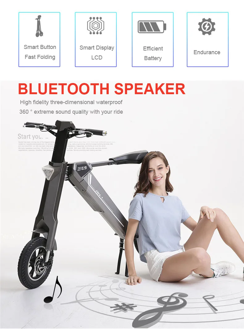 Excellent Electric scooter smart bike 240w motor Automated folding electric city bike Bluetooth speaker fast charging 20km/h electric bike 1