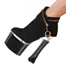 Botas Mujer Сапоги 18 см Туфли на Высоком каблуке Невесты Свадебный Ужин Высокие Толстые Пятки Сапоги Дюймовый Круглый Toe Формальные Платформа