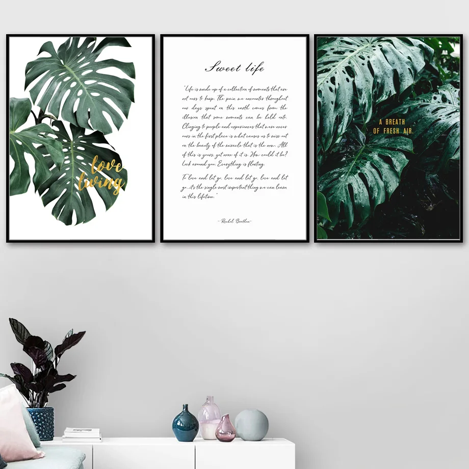 

Green Big Leaves Tropical Plant Wall Art Canvas Painting Nordic Posters And Prints Wall Pictures For Living Room Bedroom Decor