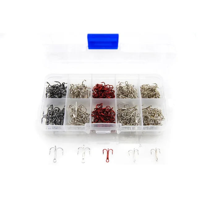 240pcs/lot Round Bent Treble Hooks Fishing Treble Hooks Set Carp