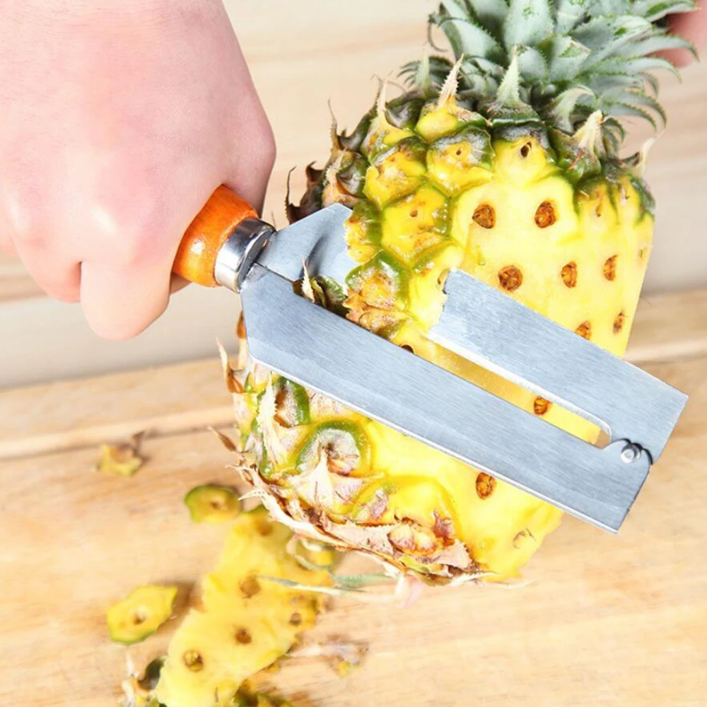 

1PC 22cm *5 cm Sugar Cane Fruit Cutting Tool with wooden Handle Pineapple Peeler Vegetable Slicer Kitchen Knife Tool 90gC