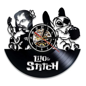 

2019 Saat Kovides Lilo & Stitch Wall Clock Decorative Children Room Stickers Vinyl Record Clocks Watch Birthday Gift For Kids