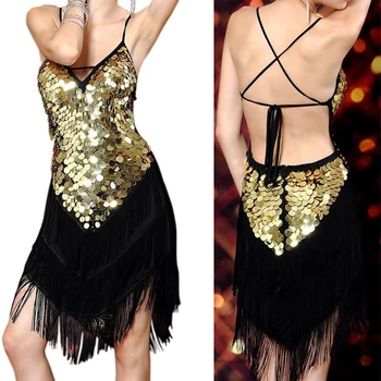 

Girls Latin Salsa Dance Competition/ Performance Dress Women Charleston Dance Dresses Tassel Salsa Ballroom Party Sequin Dress