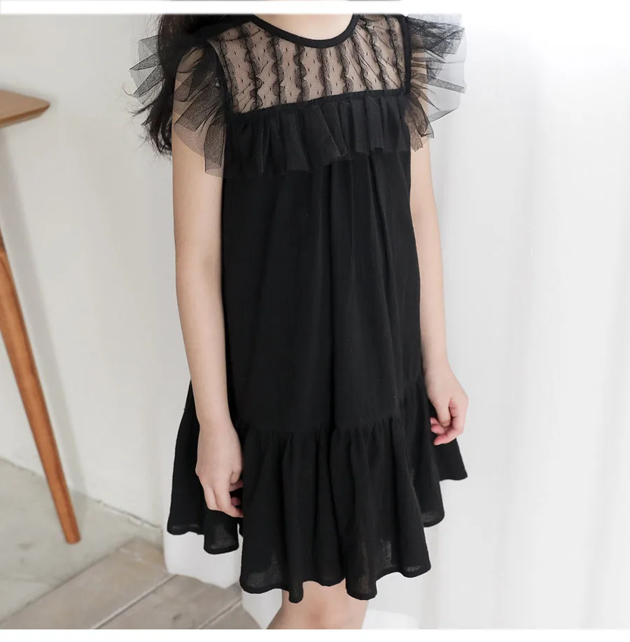 mesh patchwork girls party dress kids clothes black sleeveless ruched girls dresses 2018 summer infant dresses children clothing (8)