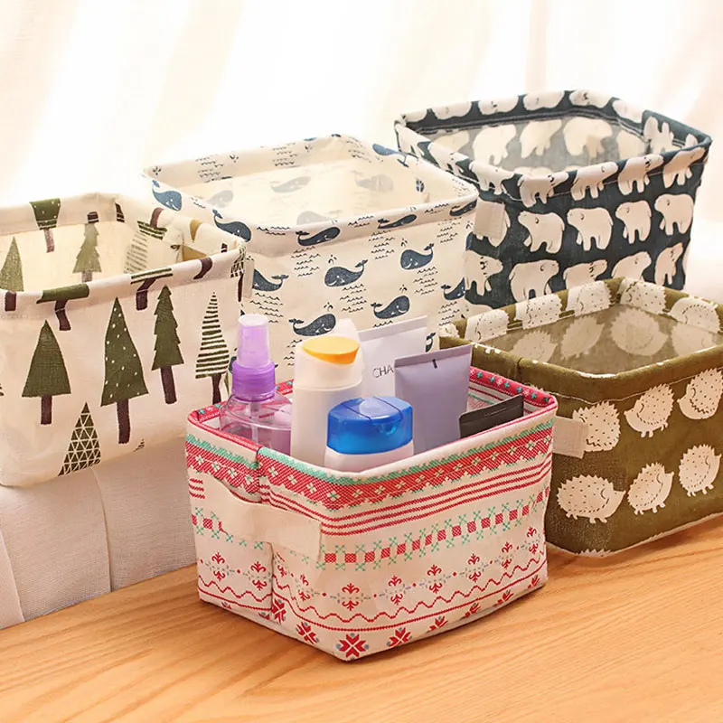 Buy Cute Printing Cotton Linen Desktop Storage