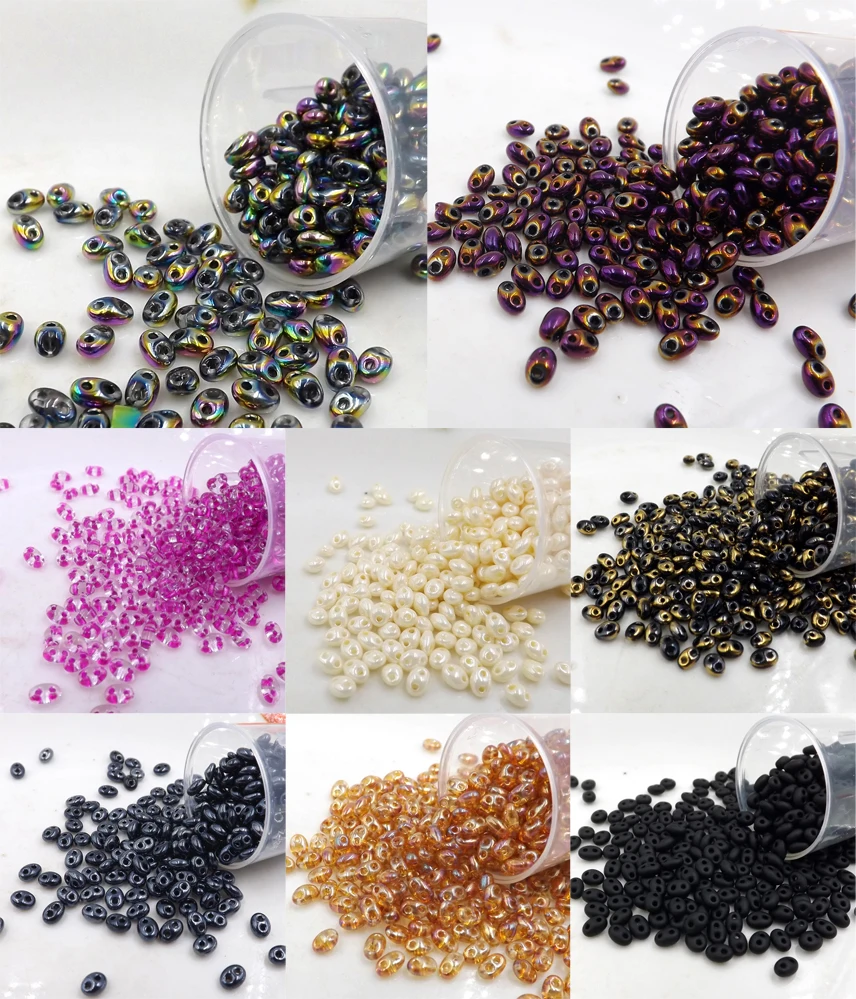 

CHOOSE COLOR 100pcs Luster Czech Glass Seed Beads Two Hole beads 5x2.5mm