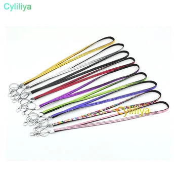 

500pcs Free shipping 36cm New Rhinestone Bling Crystal Custom Lanyard ID Badge Cell Phone and Key Holder