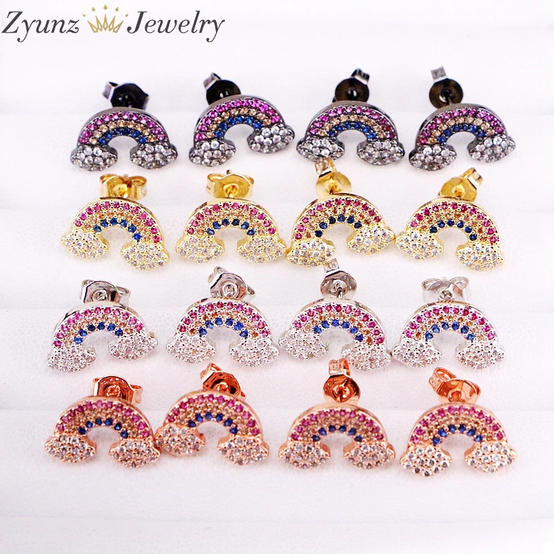 

5 Pairs, 13*9mm, Pretty CZ Rainbow Stud Earrings for Women Lady Best Friend Gifts