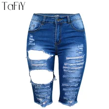 TaFiY, Новое поступление, летние джинсовые женские шорты, рваные штаны с дырками, штаны до колена, джинсы с высокой талией, джинсы, большие размеры
