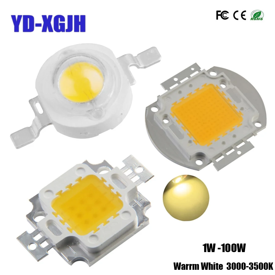 Светодиодный чип YDXGJH SMD высокой мощности 1 Вт 3 5 10 20 30 50 100 светодиодная лампа COB с теплым белым светом 3000K 0 4 в