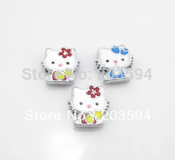 

100Pcs Enemal Cute Cat Slide letters Bead Charm DIY Accessories