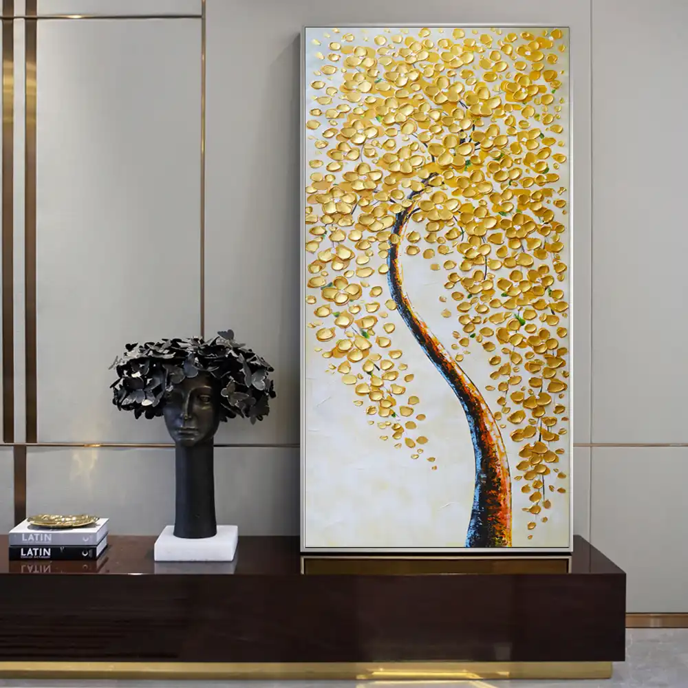 Pinturas abstractas en lienzo con diseño de árbol dorado para pared, cuadros  artísticos con grafiti Pop de punto dorado moderno para sala de estar| Pintura y caligrafía| - AliExpress