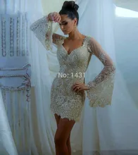 Dressgirl Cocktailkleider 2017 Mantel V-ausschnitt Mit Langen Ärmeln Appliques Wulstige Spitze Sexy Short Mini Homecoming Kleider