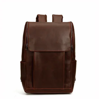 

Backpack Bags Eather Crazy Horse Leather Double zipper Notebook Bag Leisure Travel Brown Backpack Bags