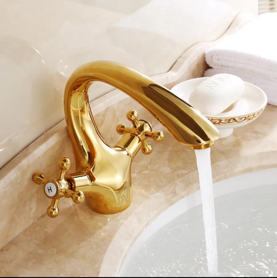 

Retro Golden Basin Faucet Bathroom Double Handle Basin Mixer Crane Sink faucet Tap Basin Sink Faucet