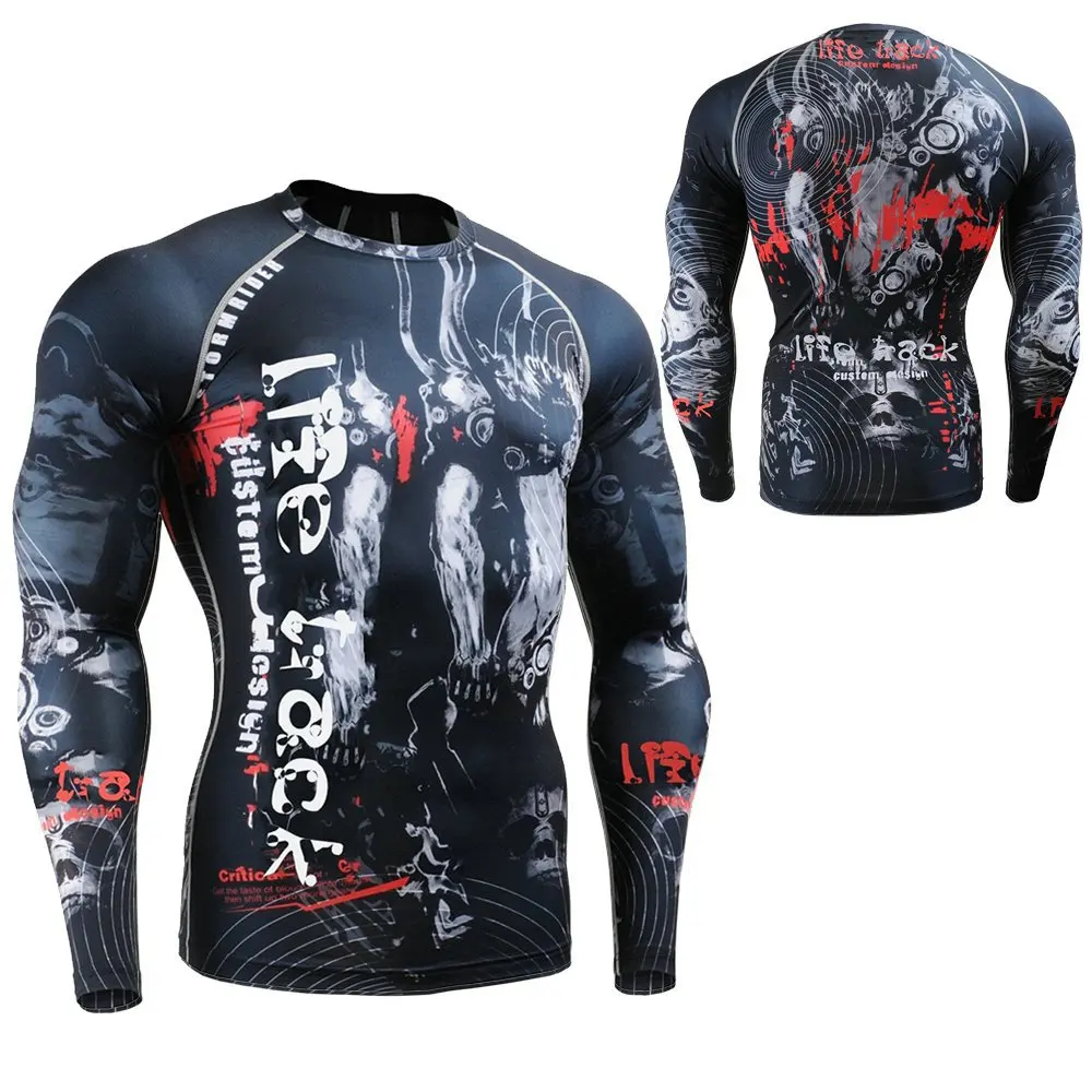 Вторая Кожа Бег/Обучение/MMA Shirt with Complete Graphic быстросохнущие Многофункциональный Тренажерный Зал Фитнес Бодибилдинг Сжатия Колготки - Цвет: CFL 30