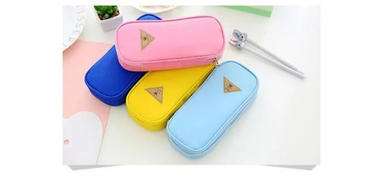 Cute Macaron Colors Big Canvas Pencil Case For Girls Kawaii Pencil Box Pen Case School Supplies Stationery