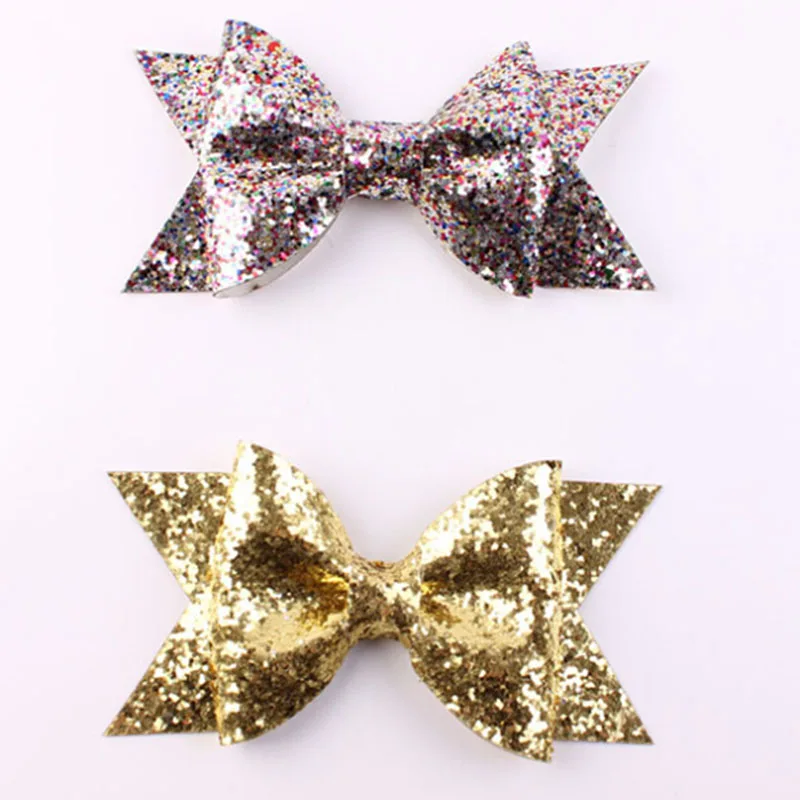 Kids Christmas Large Gold Glitter Sequins BowKnot Hair Clips For Girls