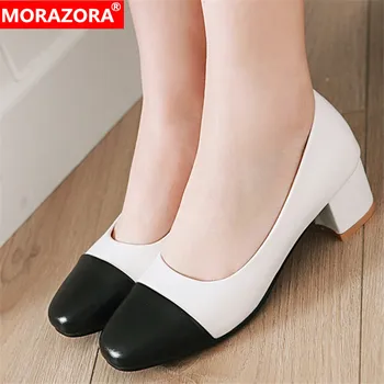 

MORAZORA Big size 33-45 basic women pumps square low heels mixed color spring summer ladies single shoes woman drop shipping