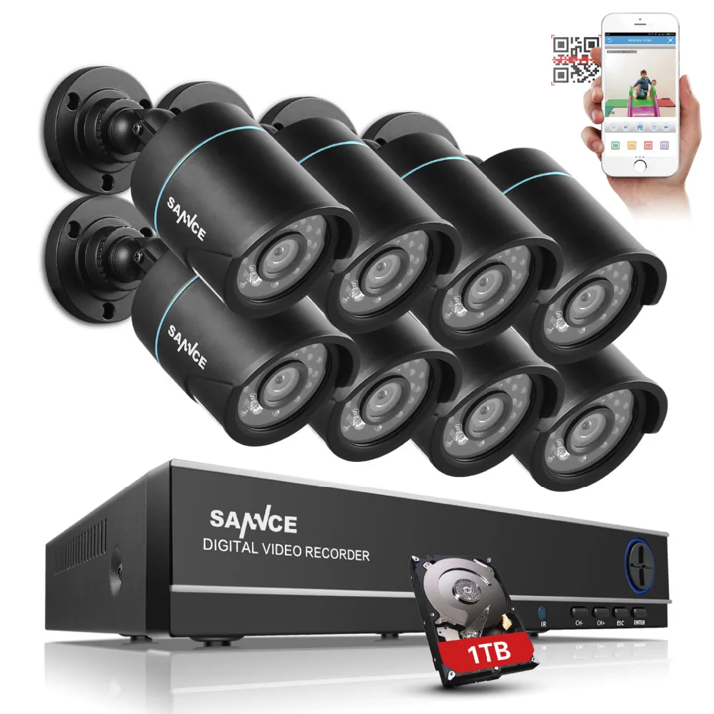 SANNCE 8CH Security Camera System 1080N DVR Reorder with 1TB Hard Drive and (8) HD 1280TVL Outdoor CCTV Cameras