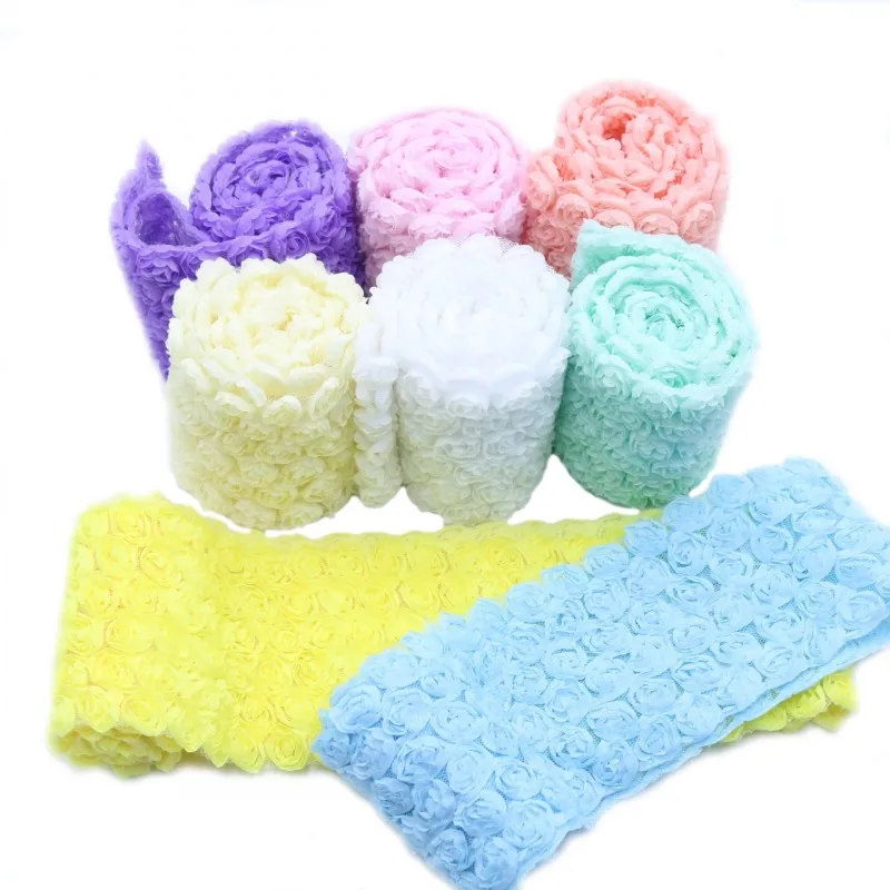 

6 Row 8cm Width 3D Chiffon Rose Flower Embroidered Lace Trim Ribbon Fabric DIY Sewing Craft For Costume Headdress Hat Decoration