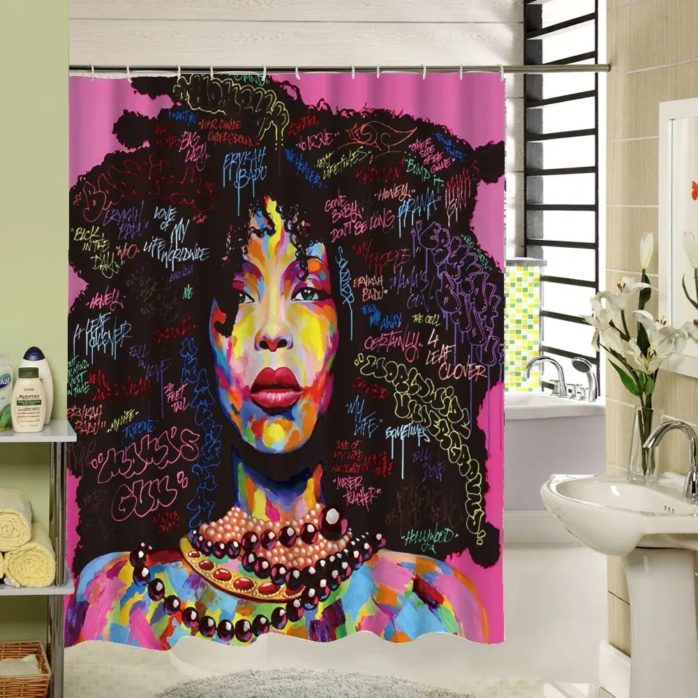 CHARMHOME African American Shower Cutain Woman Print Waterproof Fabric