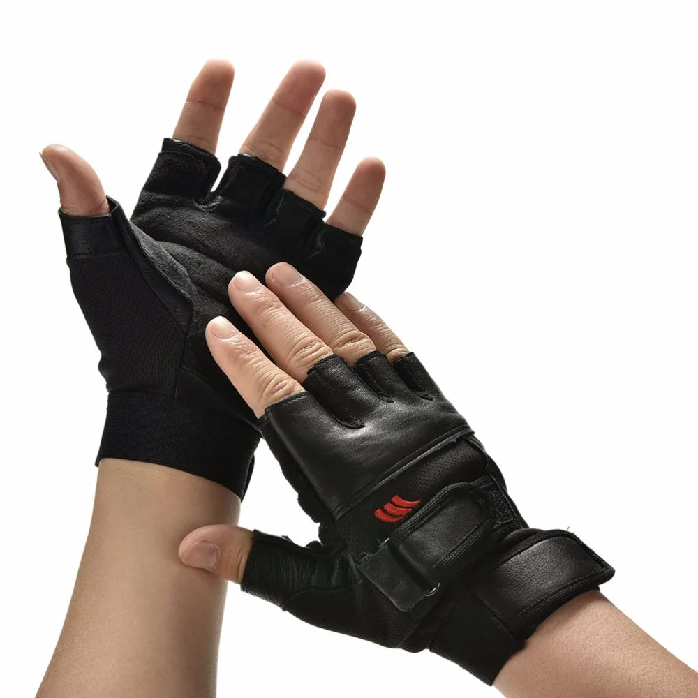 1Pair Men Black PU Leather Weight Lifting Gym Gloves Workout Wrist Wrap Sports Exercise Training Fitness Wholesale | Спорт и