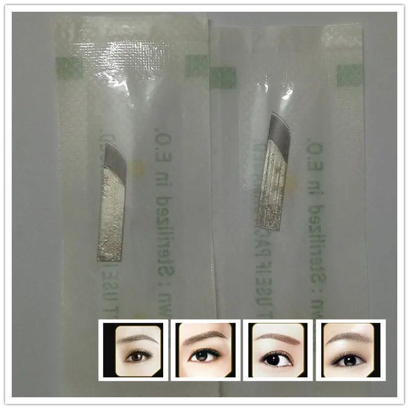 

50Pcs Permanent Eyebrow Makeup Blades 17Pin Needles For 3D Permanent Makeup Handmade Manual Tattoo Pen