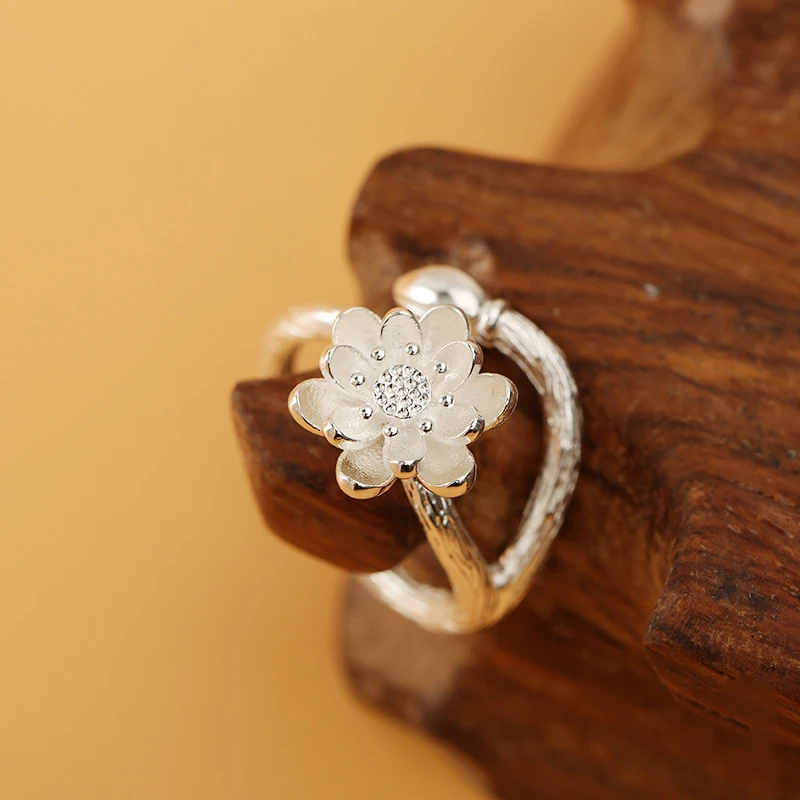 

Bohemian 925 Sterling Silver Lotus Finger Rings For Women Personality Exaggeration Vintage Engagement Ring Anillos Wholesale